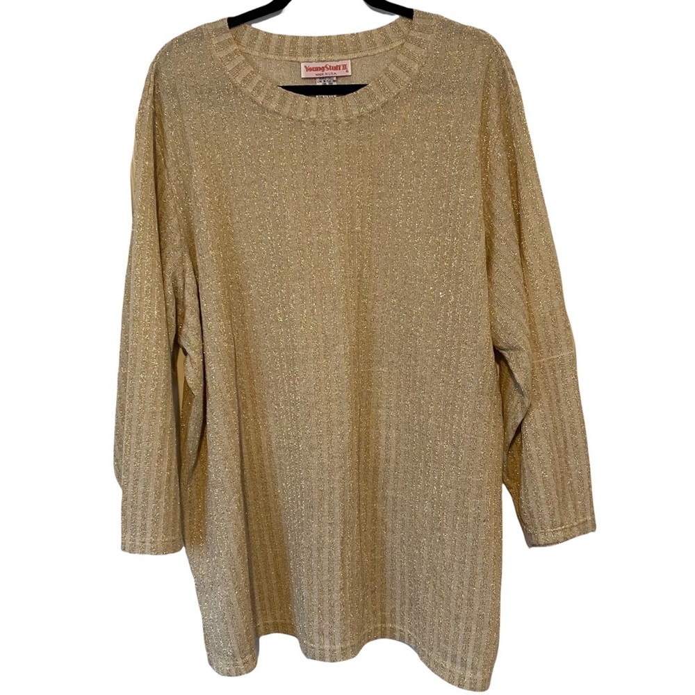 Vintage 1980s Plus Size 3X Young Stuff II Glitter Gold Blouse